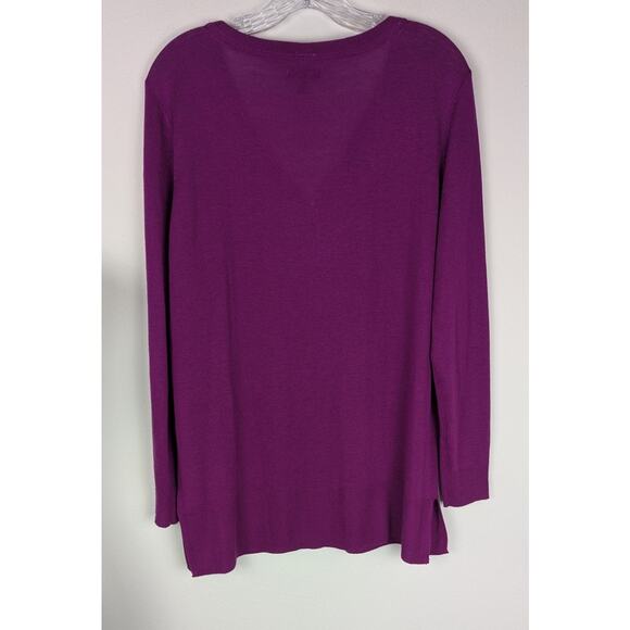 Apt 9 Deep Magenta/Plum V-Neck Tunic Sweater Split Hem Large fine knit EUC - Picture 8 of 9